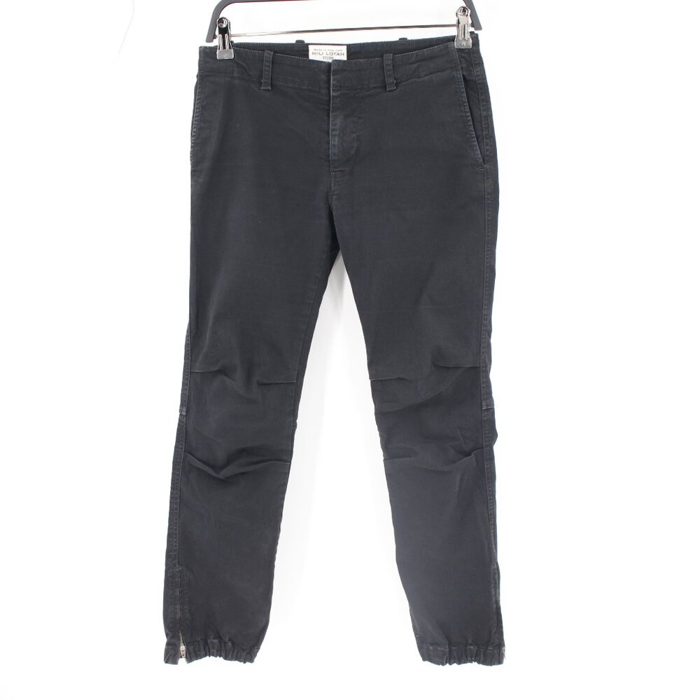 NILI LOTAN French Military Pants Women 0 Ankle Zip Cropped Mid Rise Black pocket